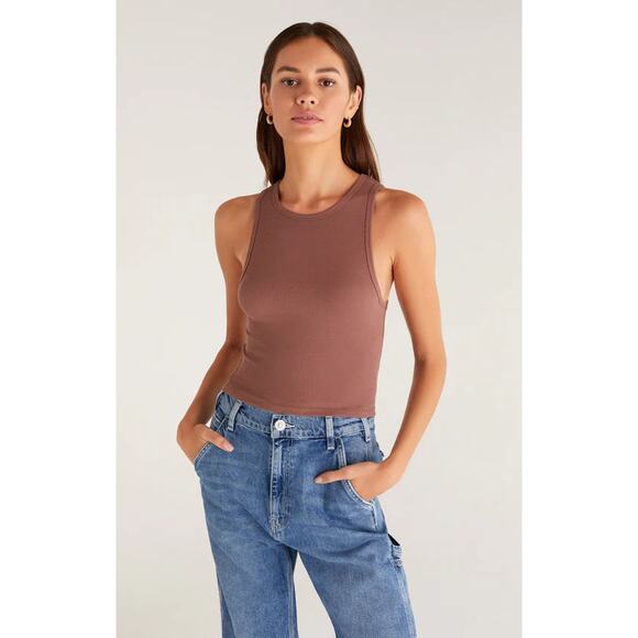Z Supply Hannah Cropped Rib Tank- Whipped Mocha NWT SIZE S L - Picture 1 of 5
